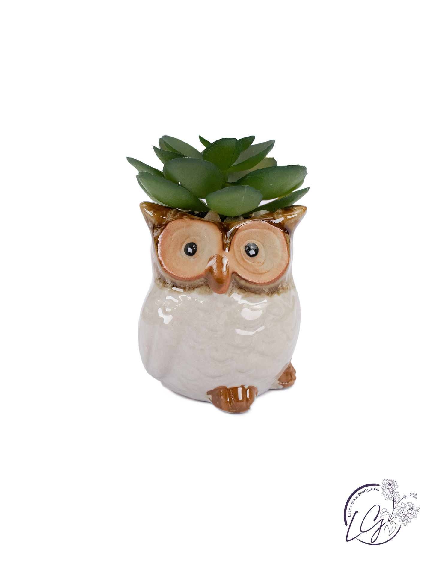 Stoneware Owl Whitewashed Succulent Planters