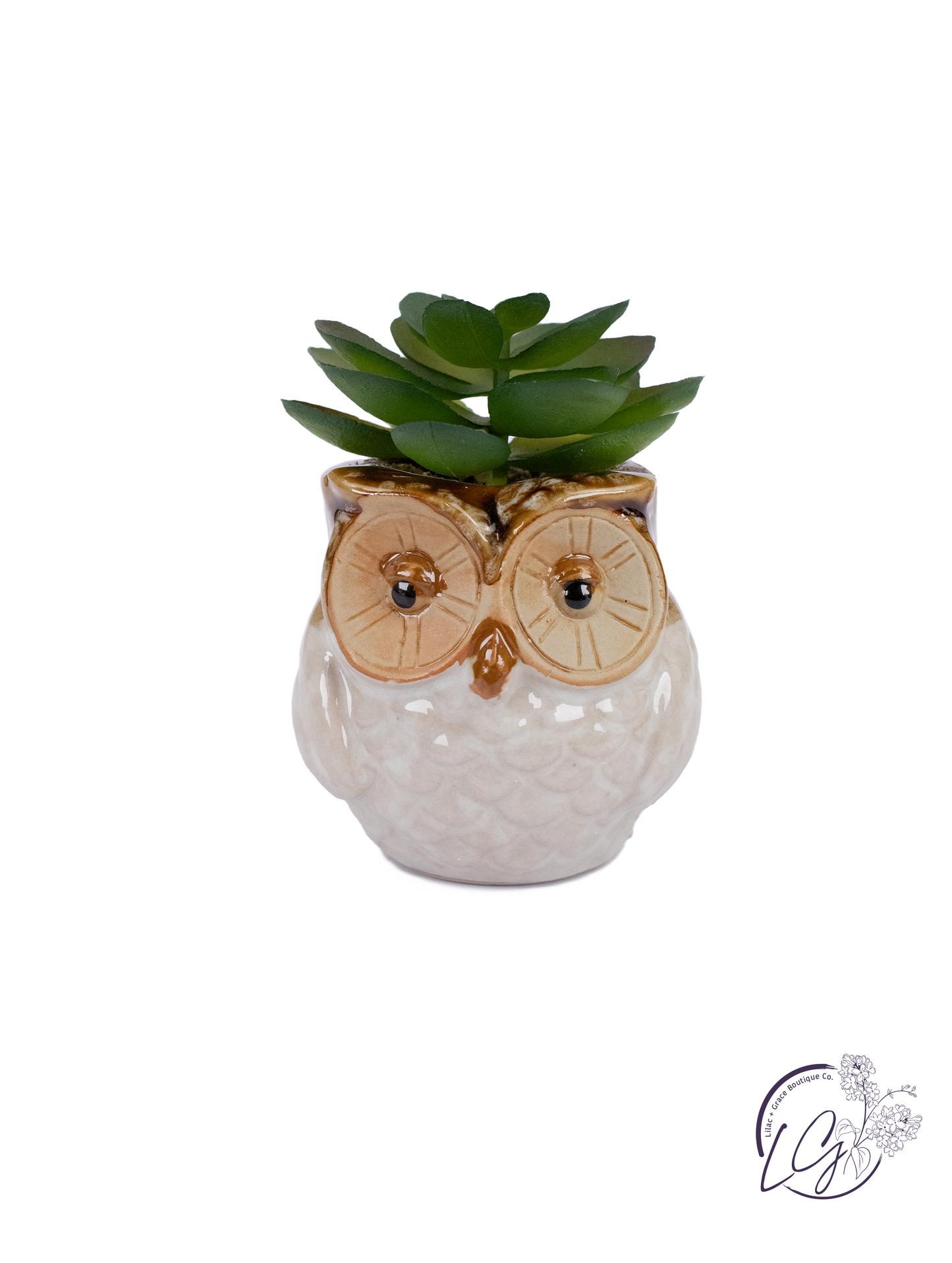 Stoneware Owl Whitewashed Succulent Planters