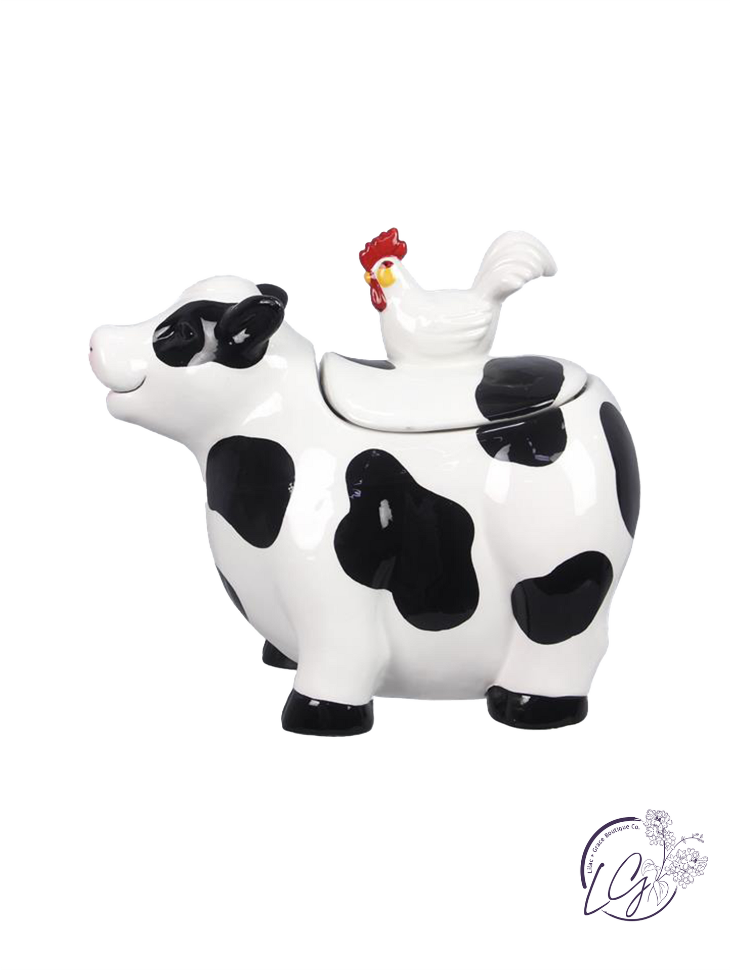 Ceramic Cow Treat Jar With Rooster