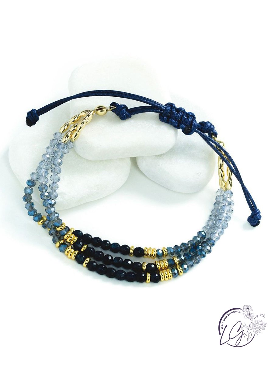 Triple Layer Adjustable Stone and Bead Bracelet