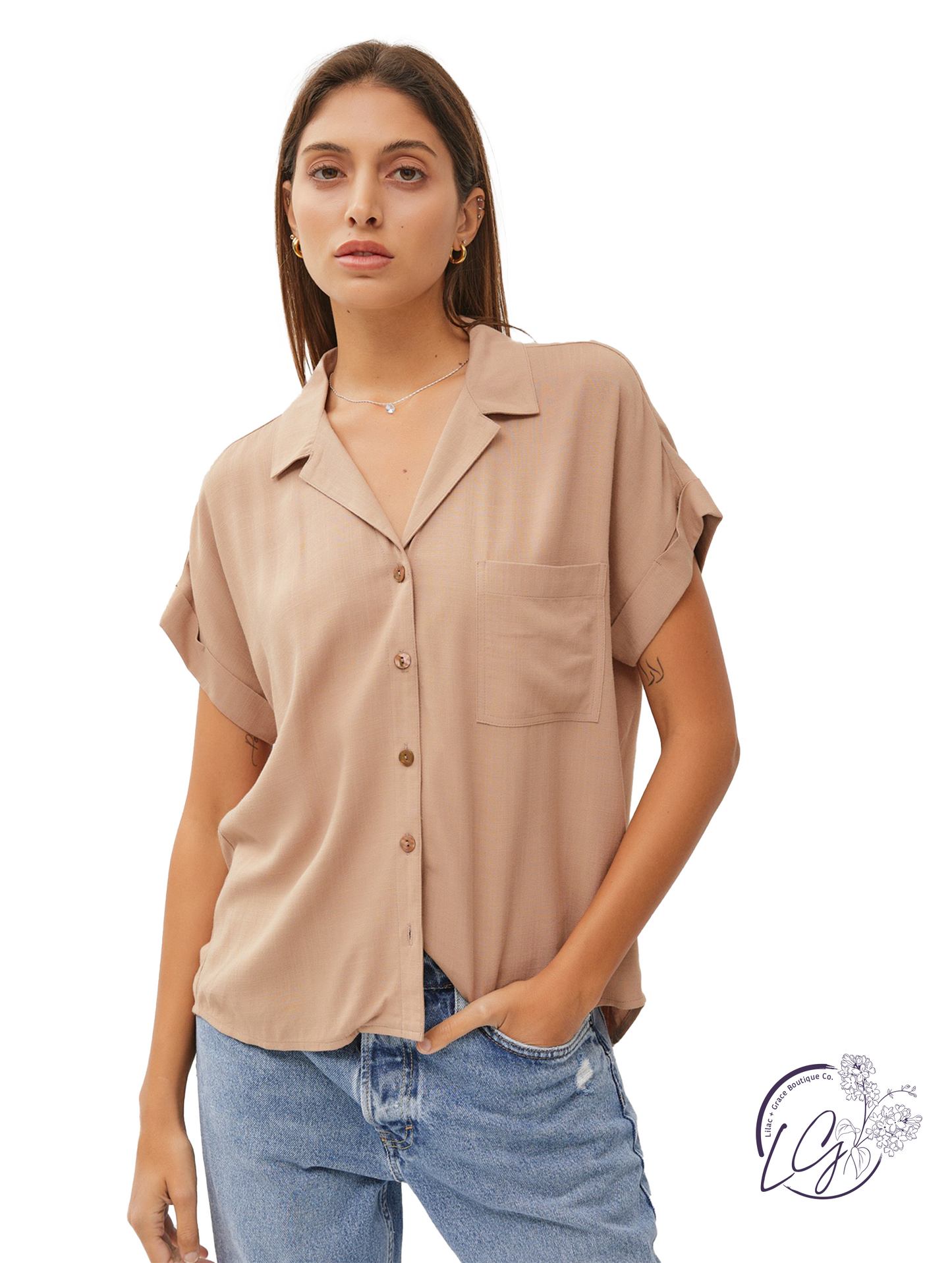 Collared Short Sleeve Button Down