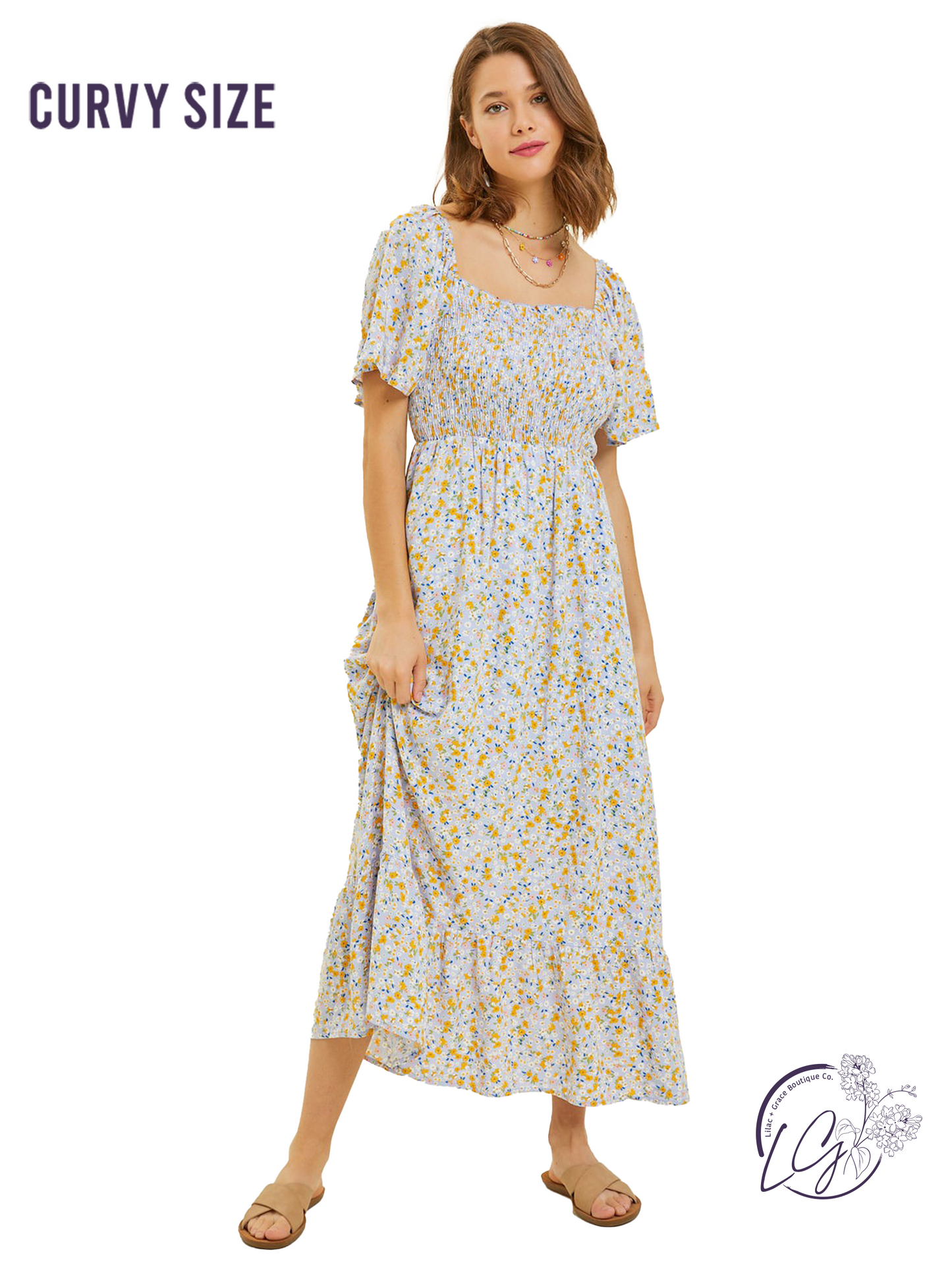 Curvy Blooming Picnic Midi Dress