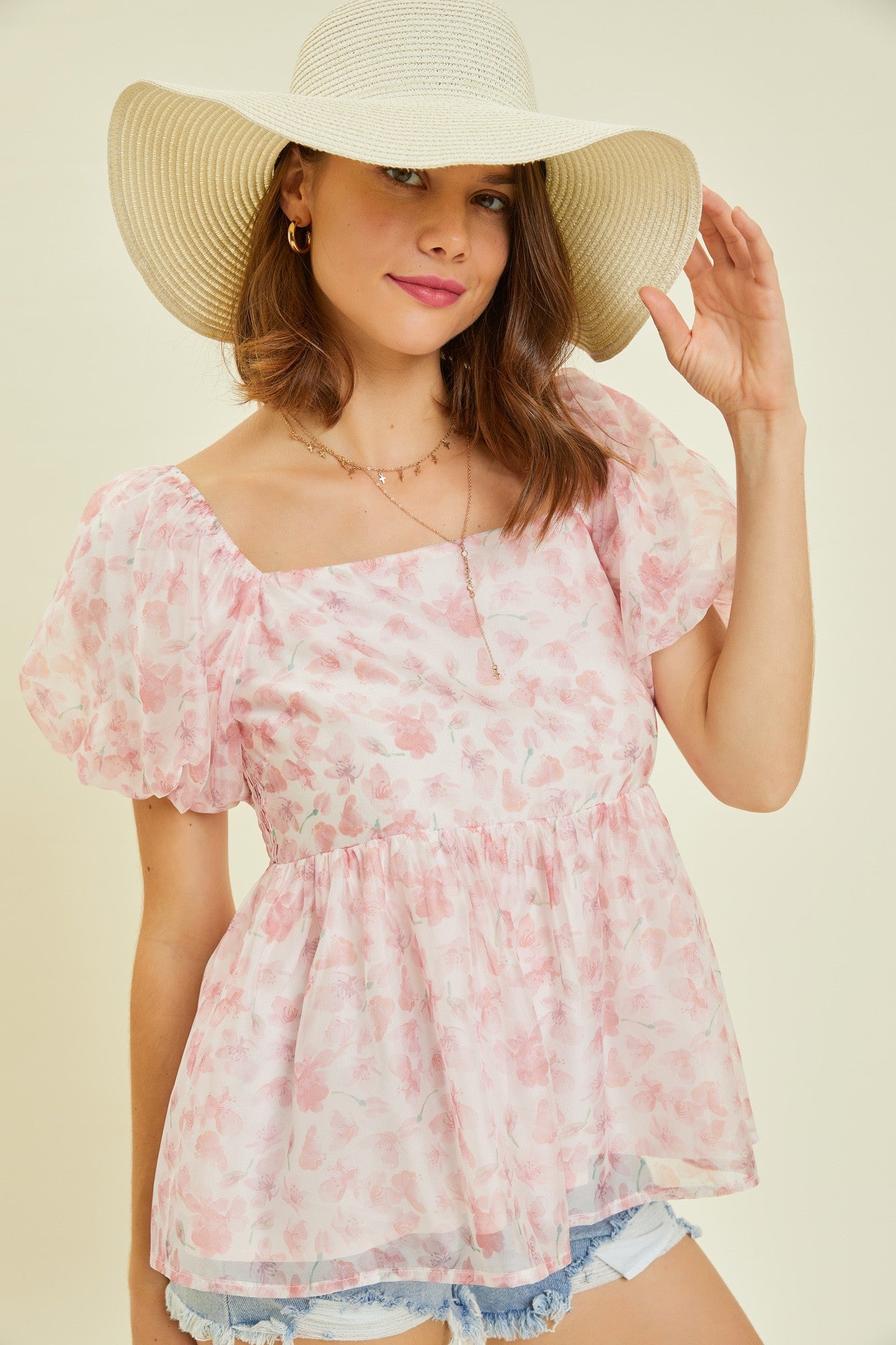 Romantic Floral Puff Sleeve Blouse