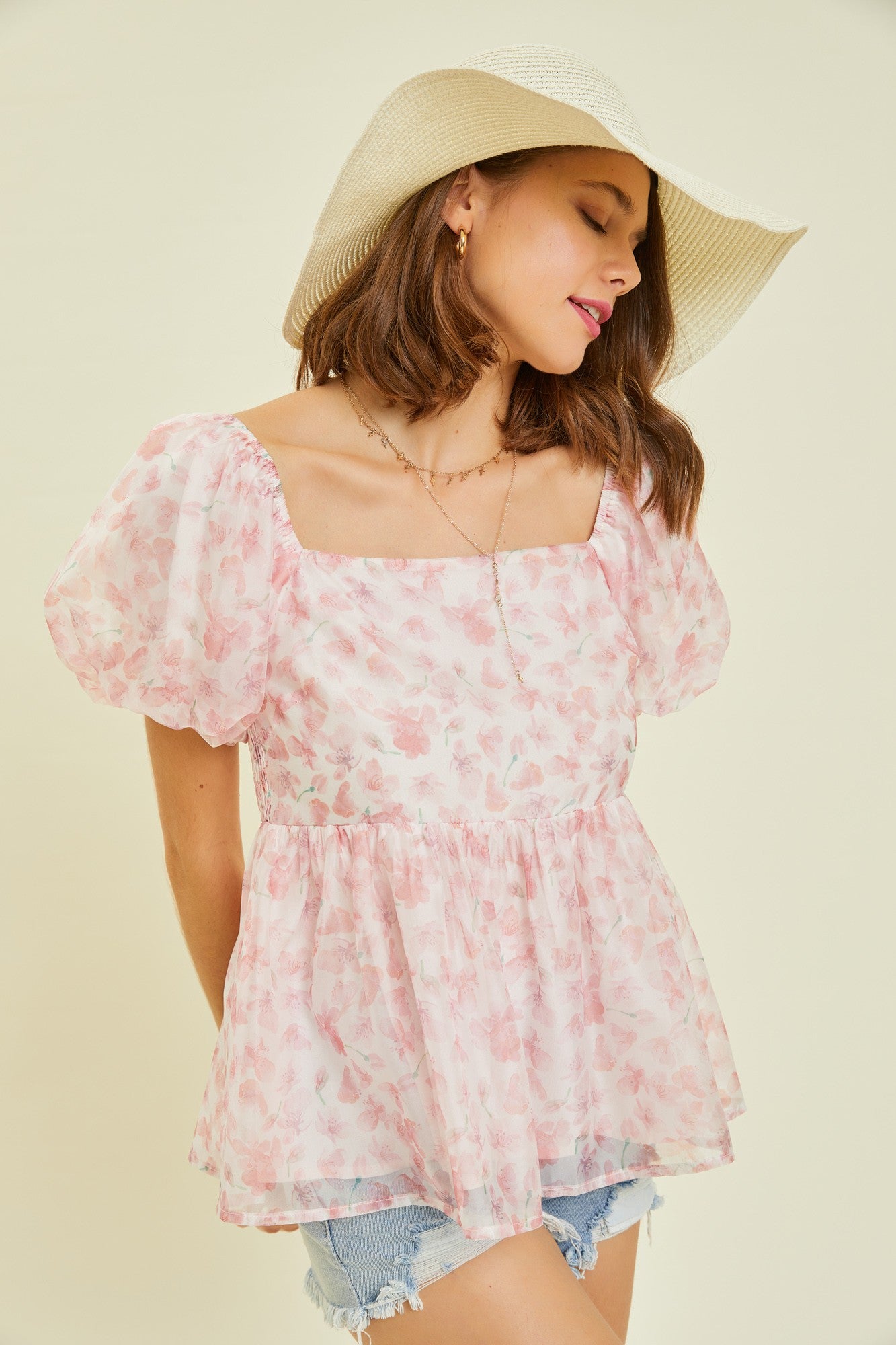 Romantic Floral Puff Sleeve Blouse