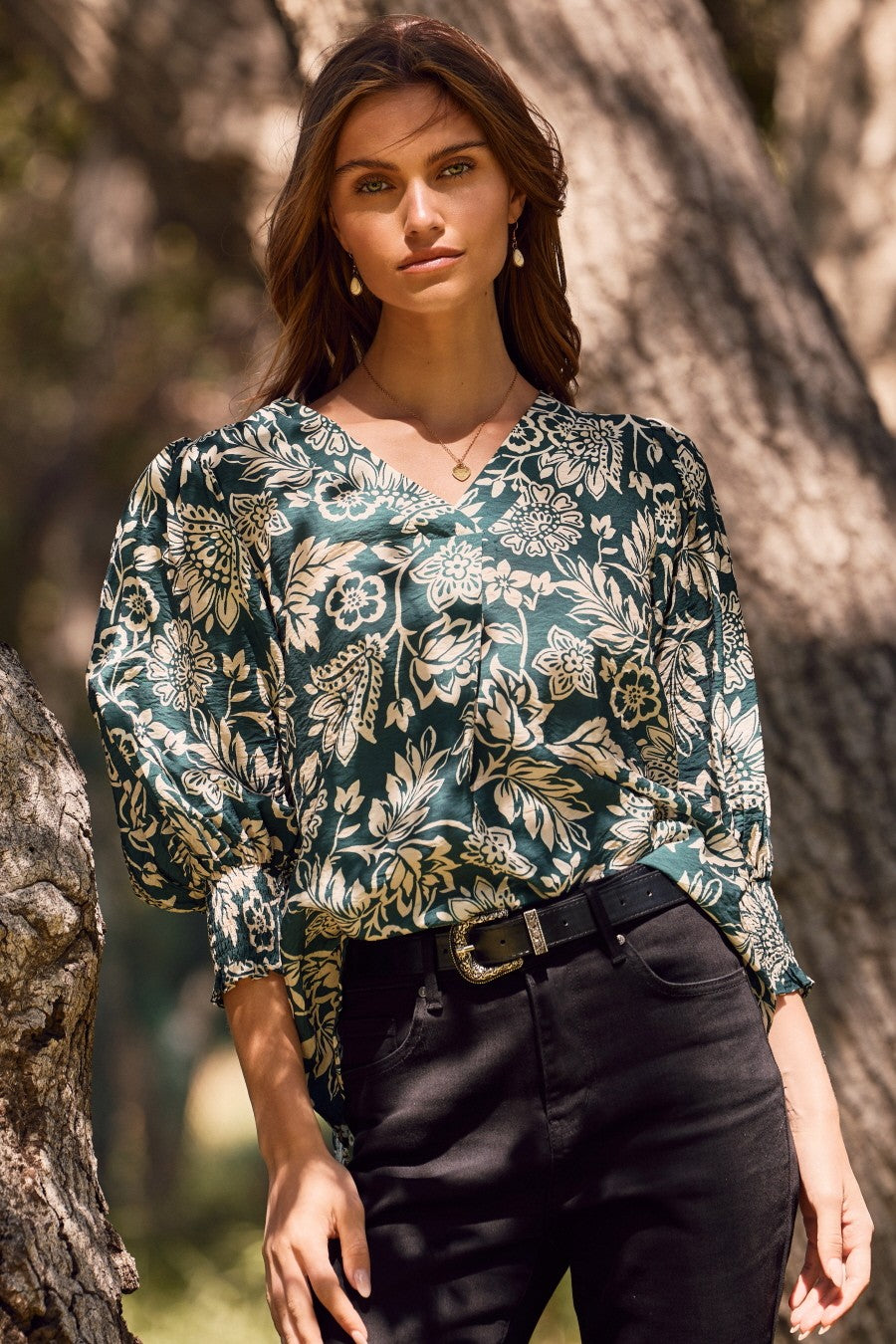 Golden Vine Floral Printed Blouse