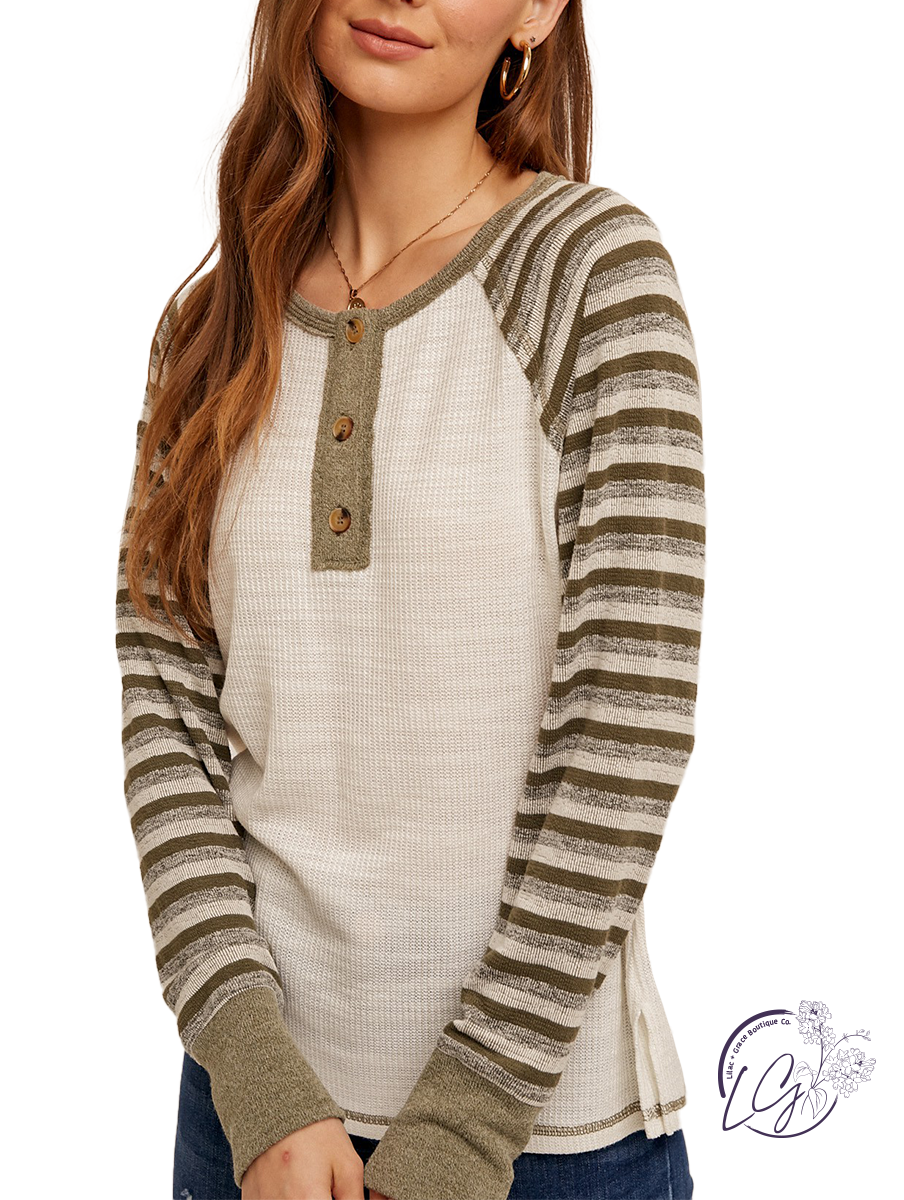 Striped Contrast Knit Henley Top