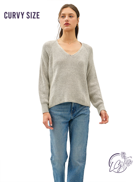 Chunky V-Neck Acid Wash Sweater