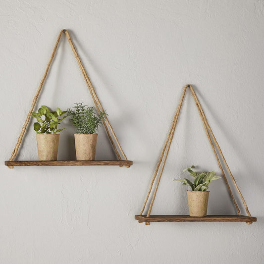 Wooden Triangular Wall Shelf  Natural/Jute