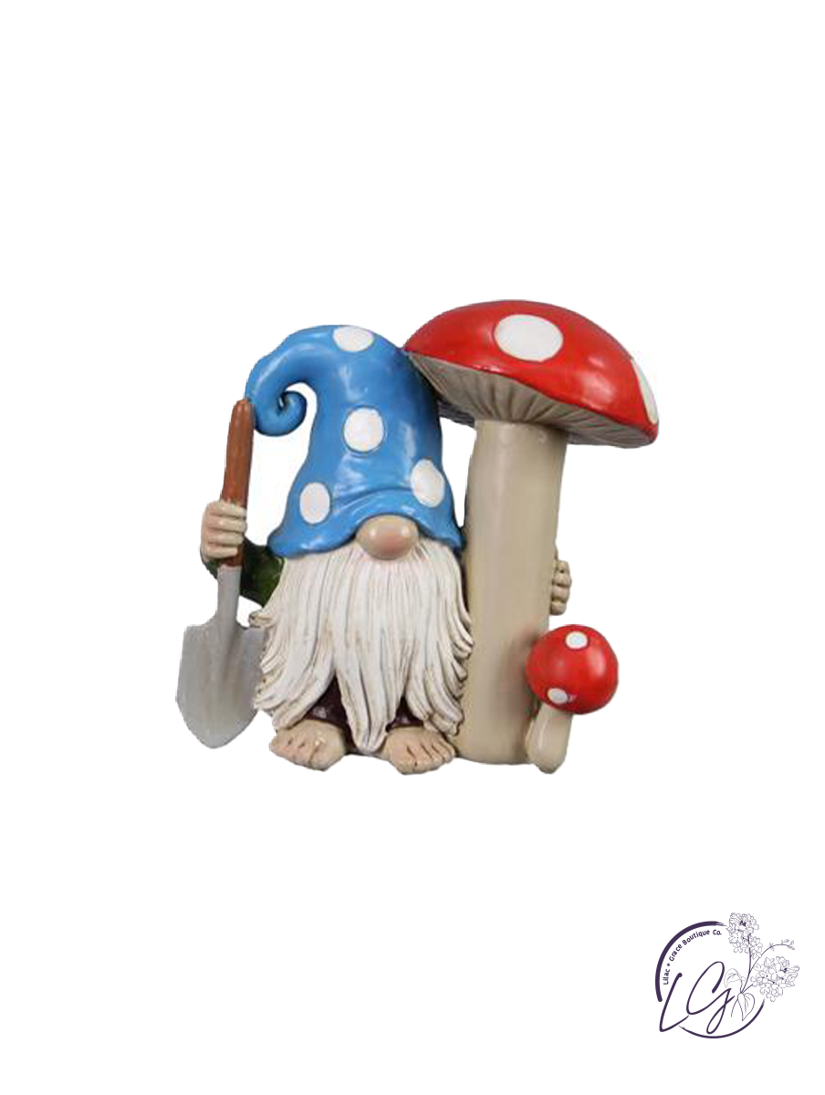 Resin Gnome With Mushroom Figurine