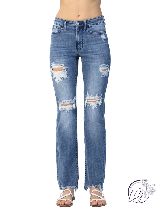 Marian Destroyed Straight-Mid Rise Jeans by Judy Blue