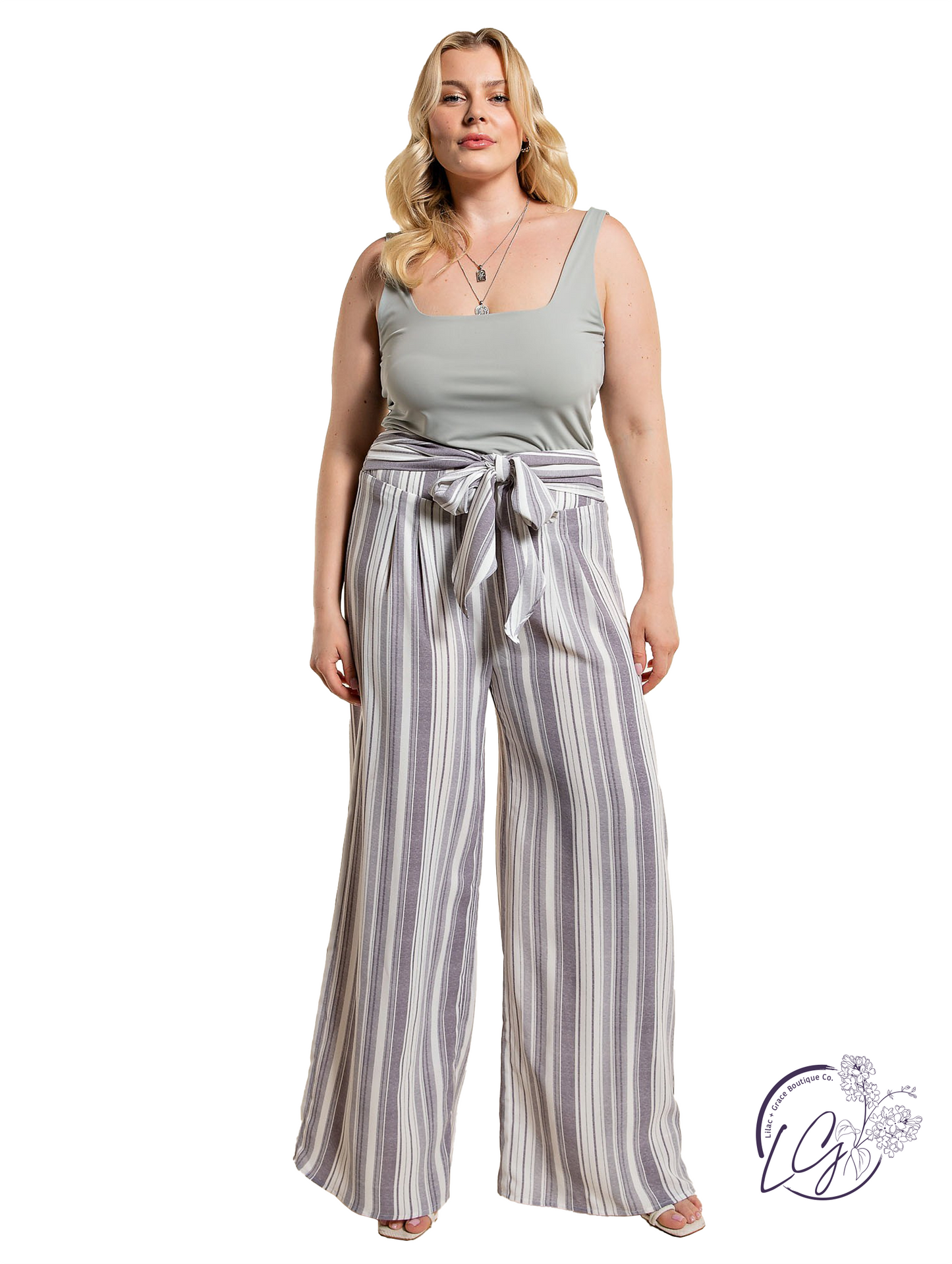 Curvy Urban Pinstripe Wide Leg Pants