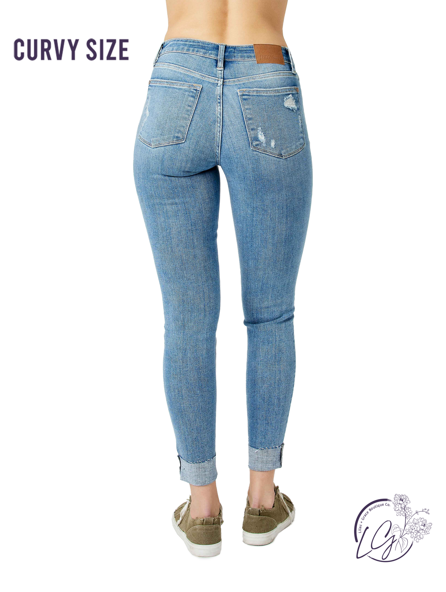 Curvy Gloria Mid Rise Destroy & Cuff Skinny by Judy Blue