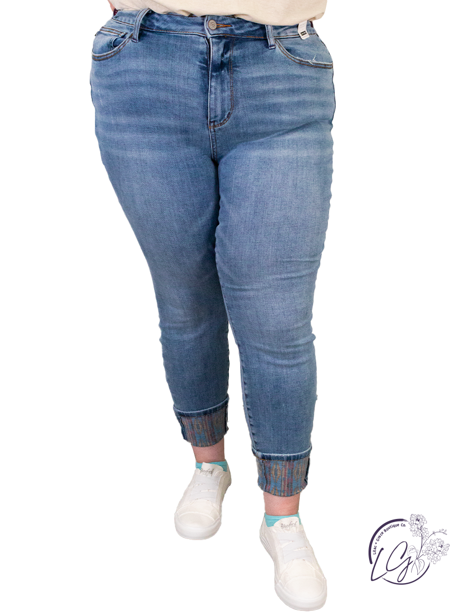 Curvy Violet High Waist South Western Cuffed Jean By Judy Blue