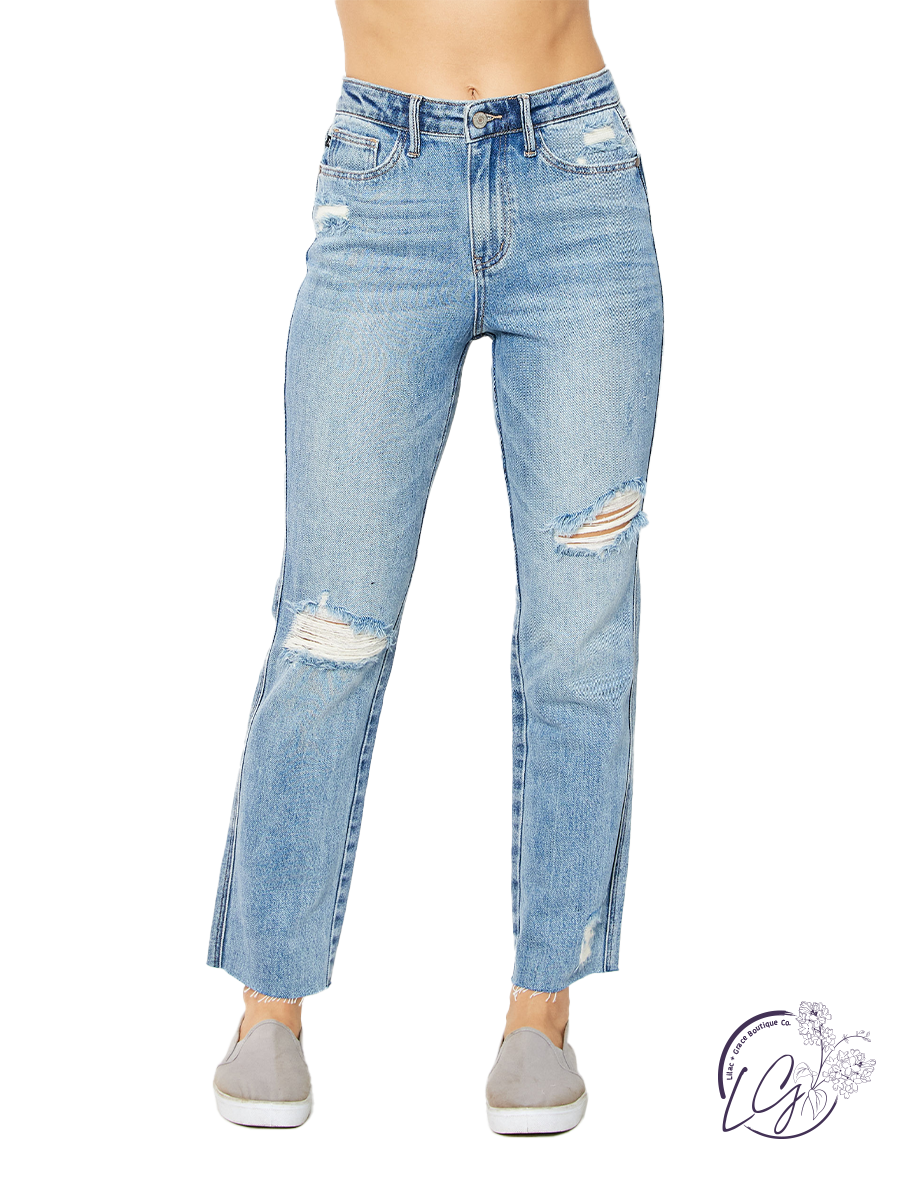 Dalia High Waist Distressed Straight  By Judy Blue