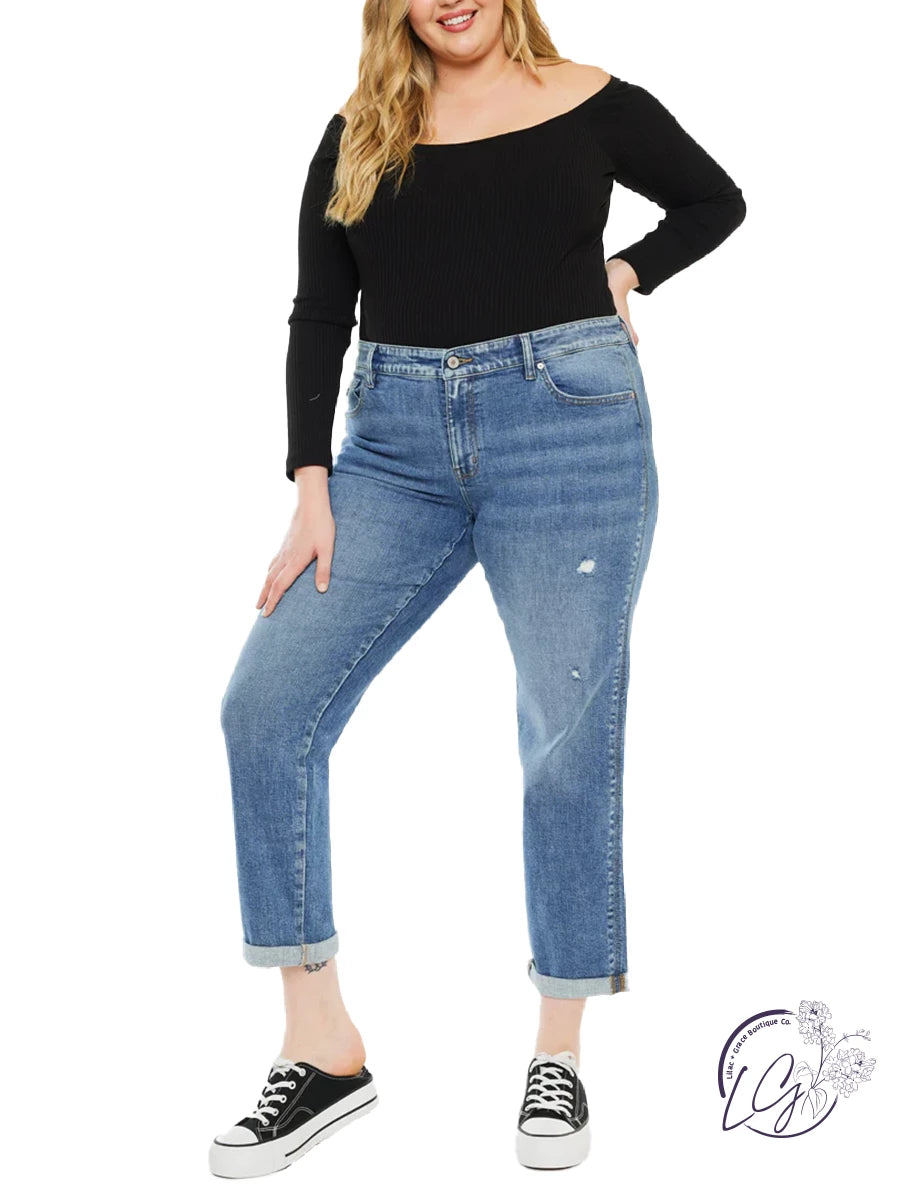 Curvy Farris Mid Rise Slim Boyfriend Jeans By Kancan