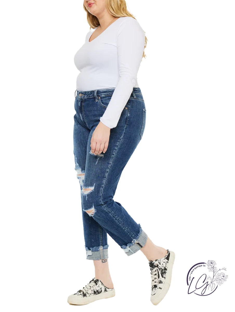 Curvy Liv Mid Rise Slim Boyfriend Jeans By Kancan