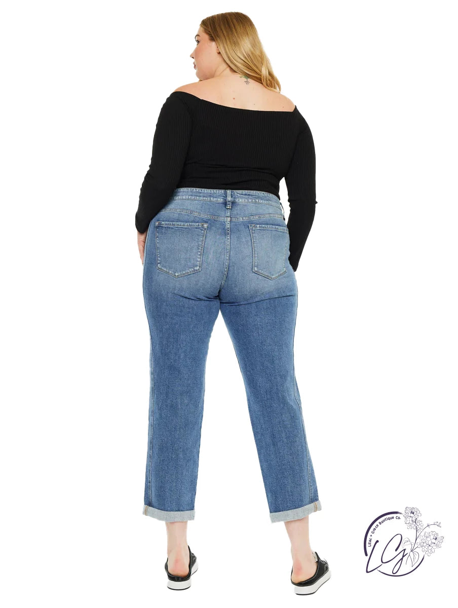 Curvy Farris Mid Rise Slim Boyfriend Jeans By Kancan