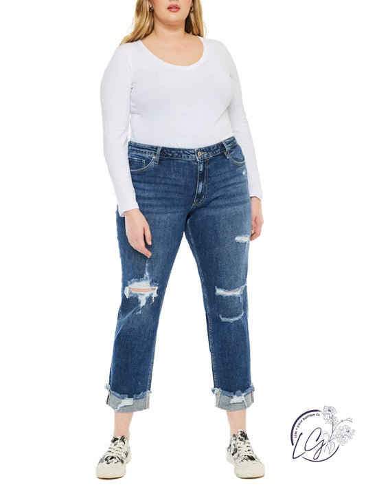 Curvy Liv Mid Rise Slim Boyfriend Jeans By Kancan