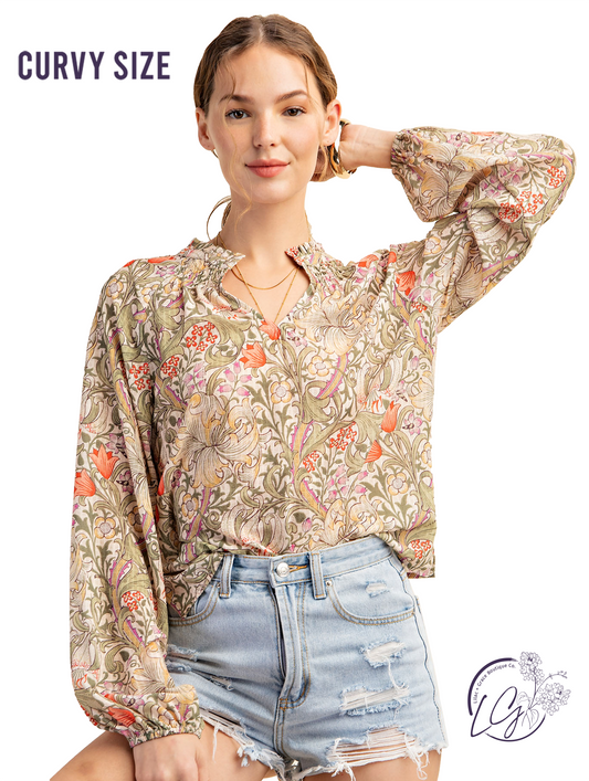 Curvy Warm Summer Winds Smocked Blouse