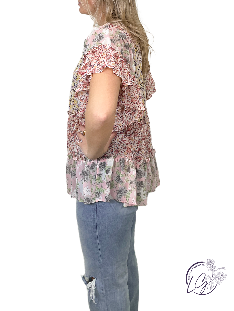 Flower Fusion Peasant Top