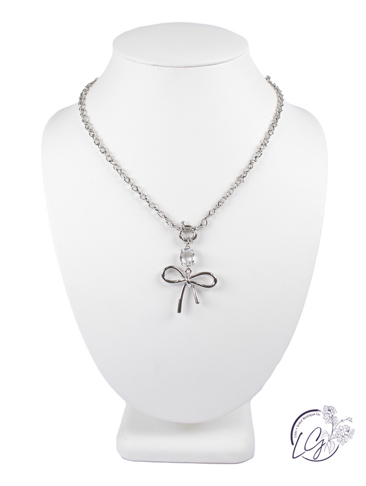 Bow & Crystal Pendant Necklace