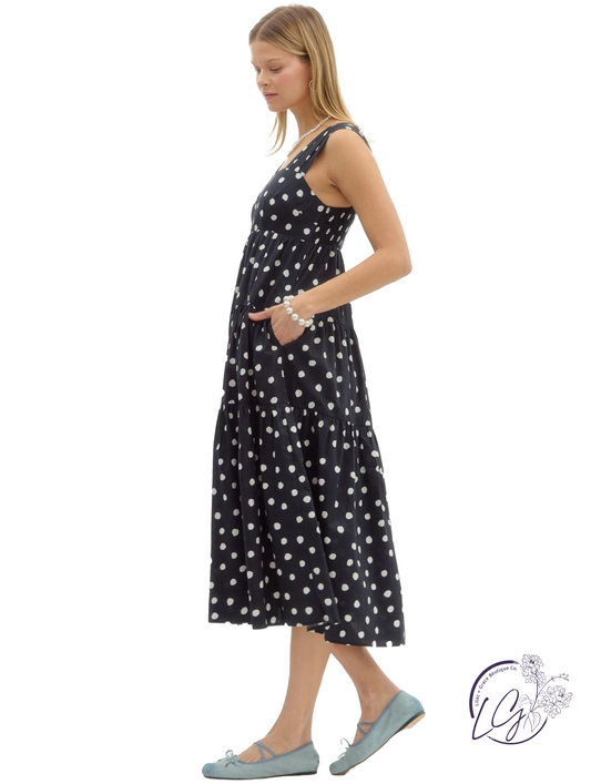 Dotspell Tiered Midi Dress