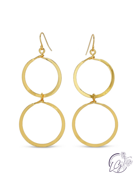 Long Lightly Hammered Double Open Circle Earrings