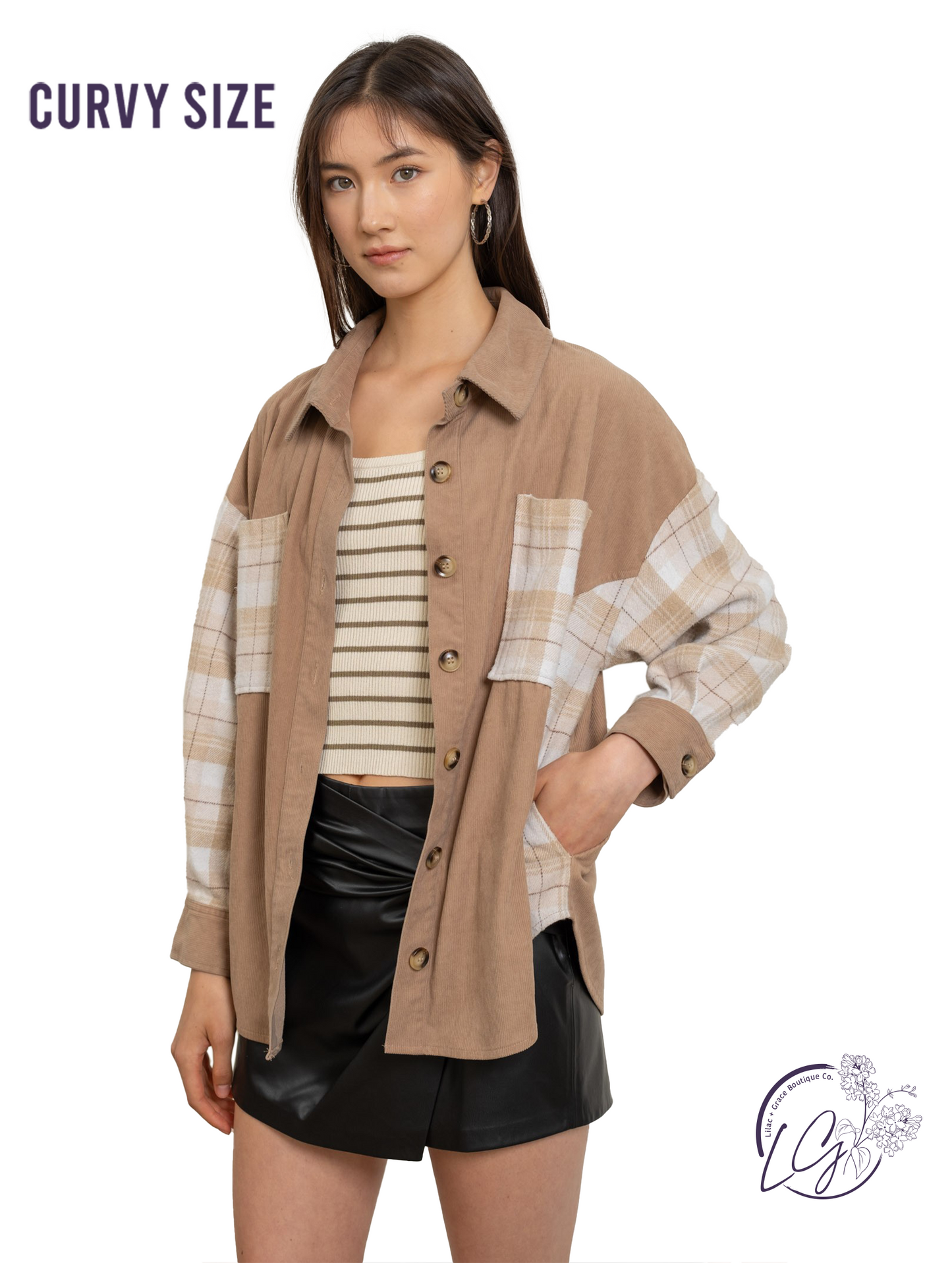 Curvy Plaid Patchwork Shacket