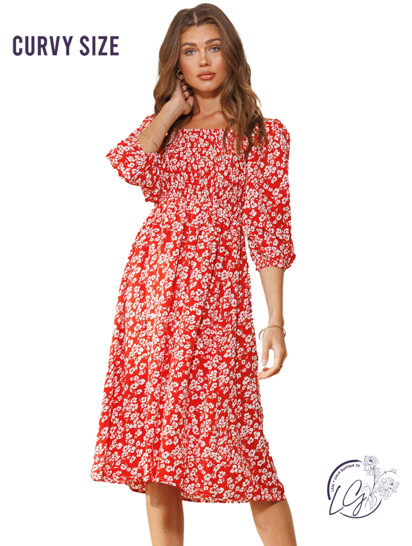 Curvy Nature’s Canvas Smocked Midi Dress