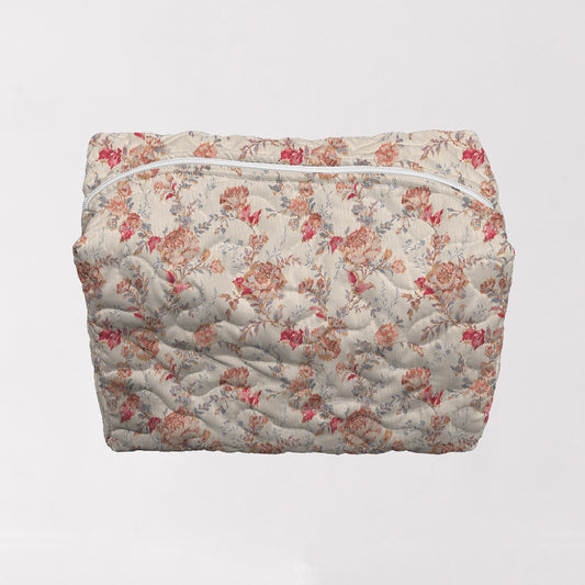 Natalie Floral Pink Quilted Large Makeup Bag