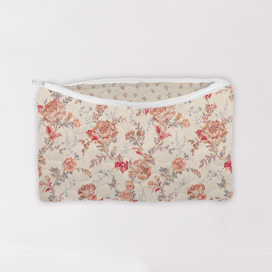 Natalie Floral Pink Quilted Makeup Bag