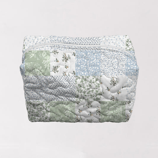 Waverly Patchwork Blue Quilted Large Makeup Bag