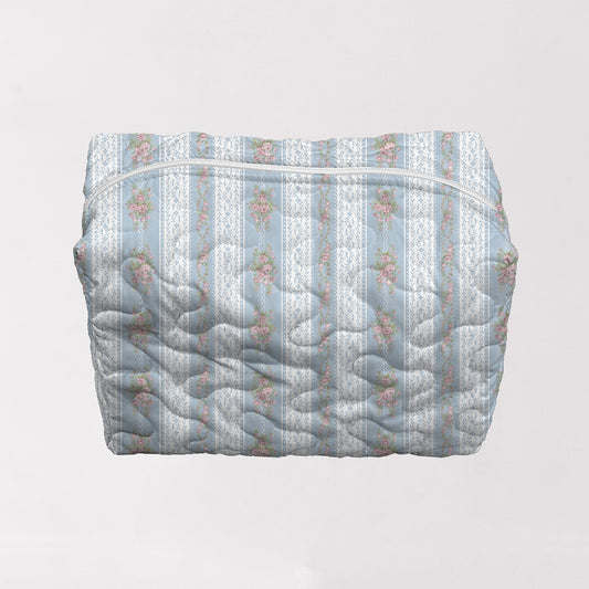 Bella Stripe Blue Quilted Large Makeup Bag
