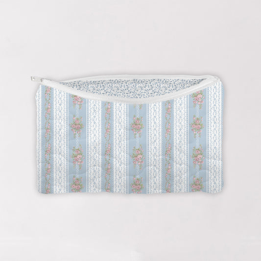 Bella Stripe Blue Quilted Makeup Bag