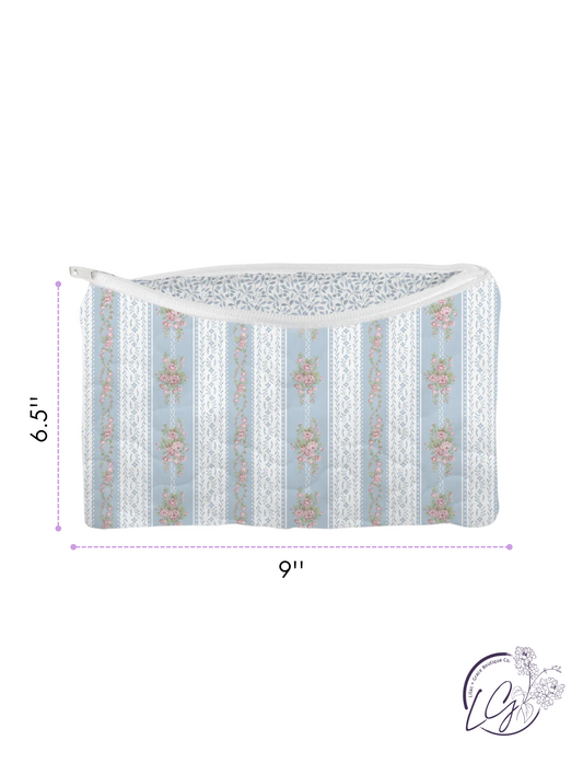 Bella Stripe Blue Quilted Makeup Bag