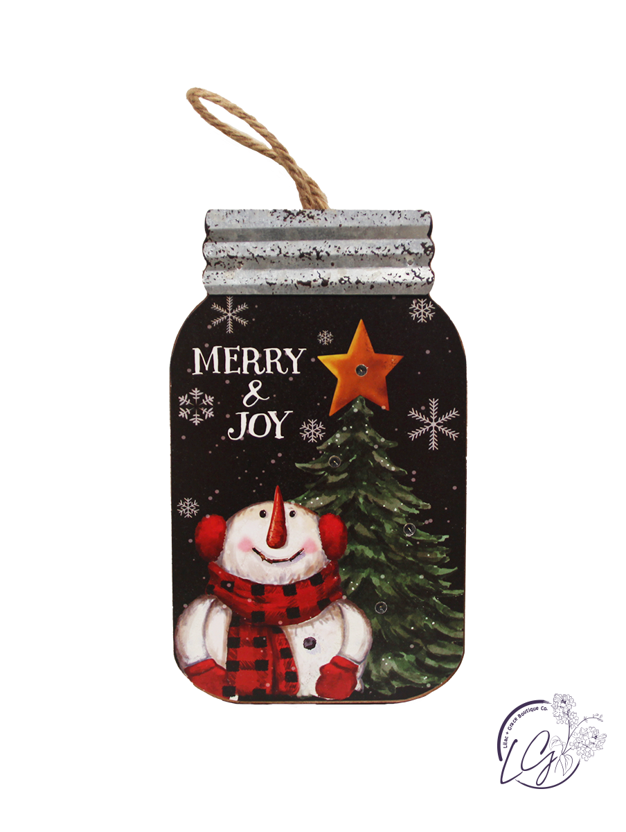 Jolly Snowman Tree Mason Jar W/LED