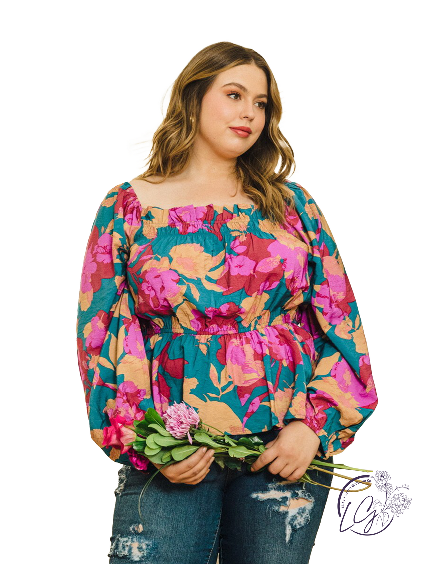 Curvy Rustic Bloom Peplum Top