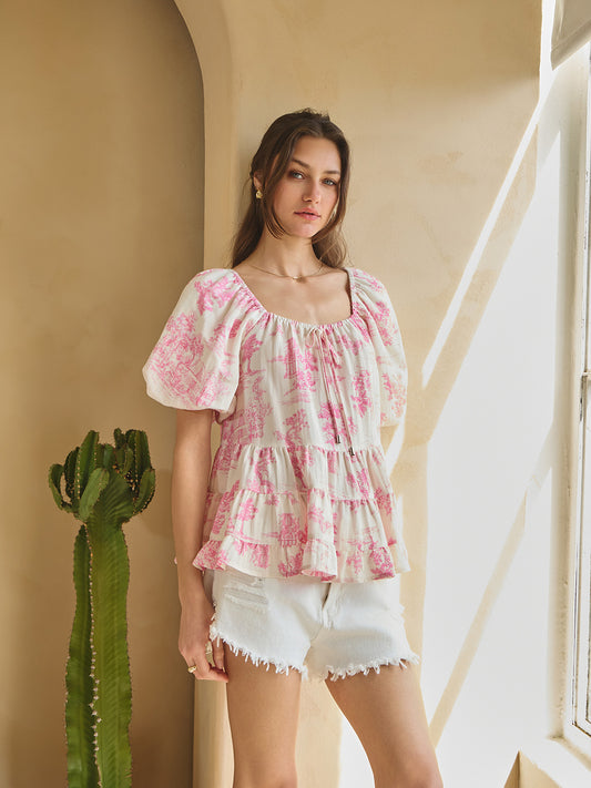 Fleur de Paris Printed Tierd Blouse