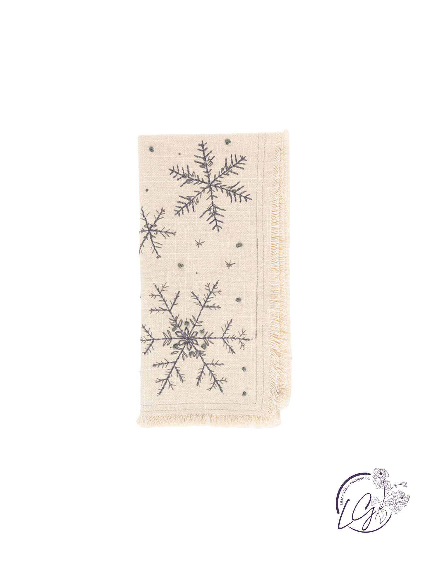 Embroidered Cotton Dinner Napkins- Snowflake