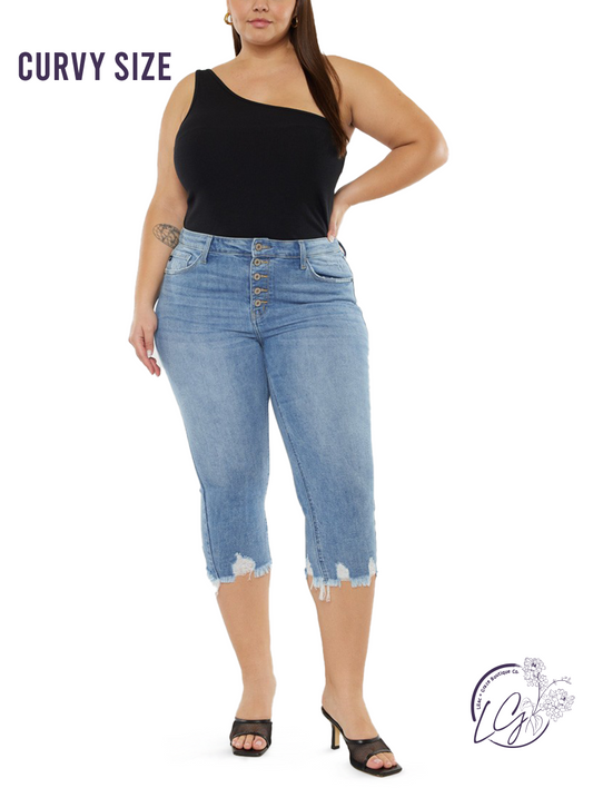 Curvy Lyra Mid Rise Capri Jean Pants by Kancan