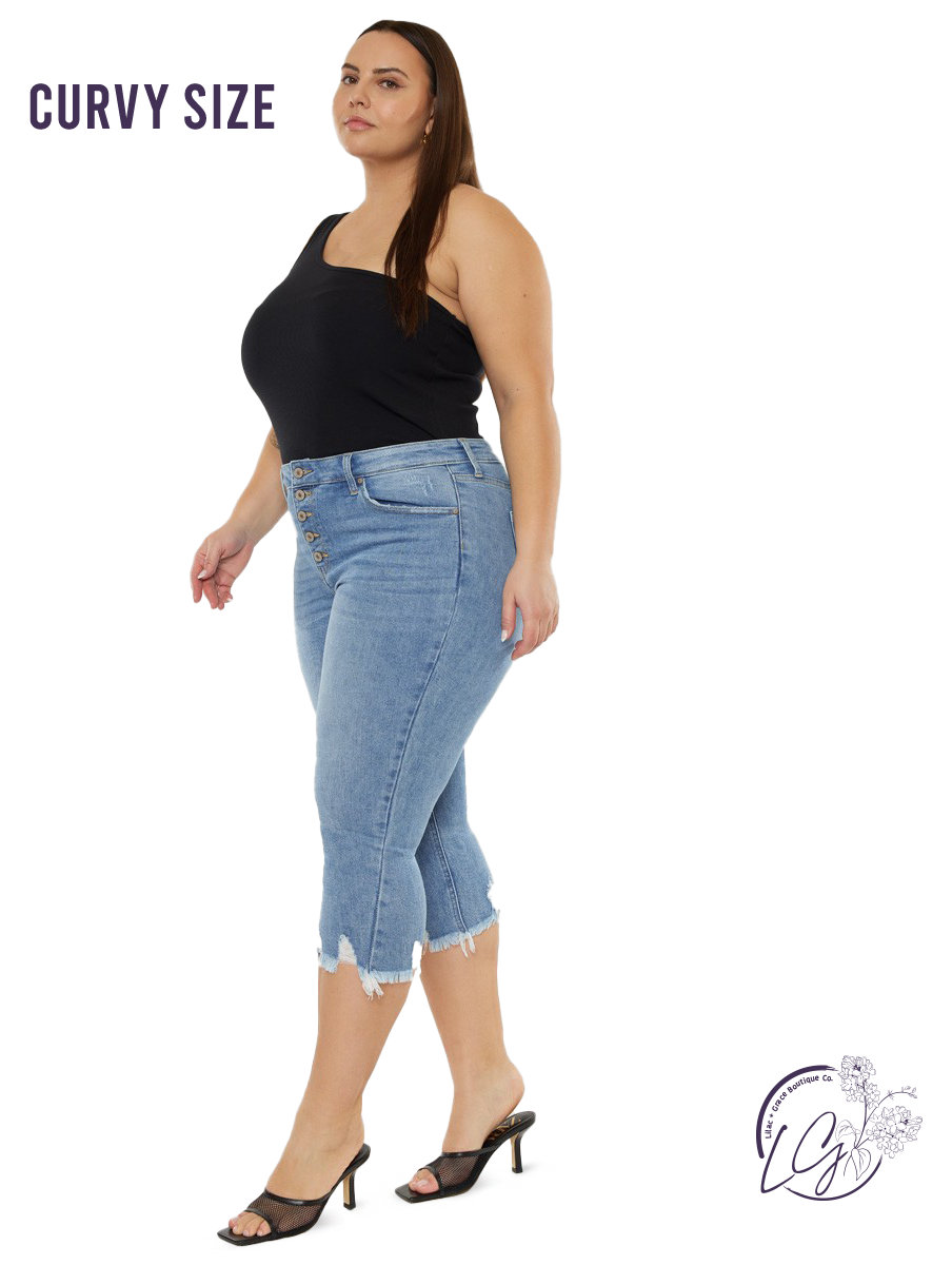 Curvy Lyra Mid Rise Capri Jean Pants by Kancan