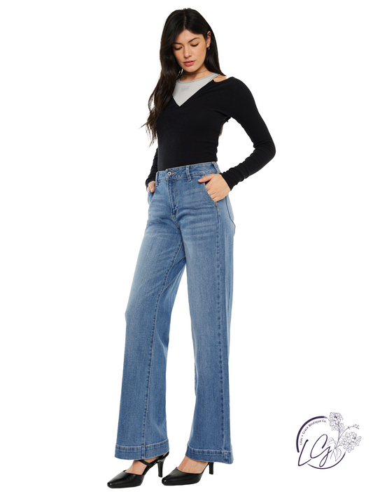 Kathleen High-Rise Trouser Wide Leg Jeans by Kan Can