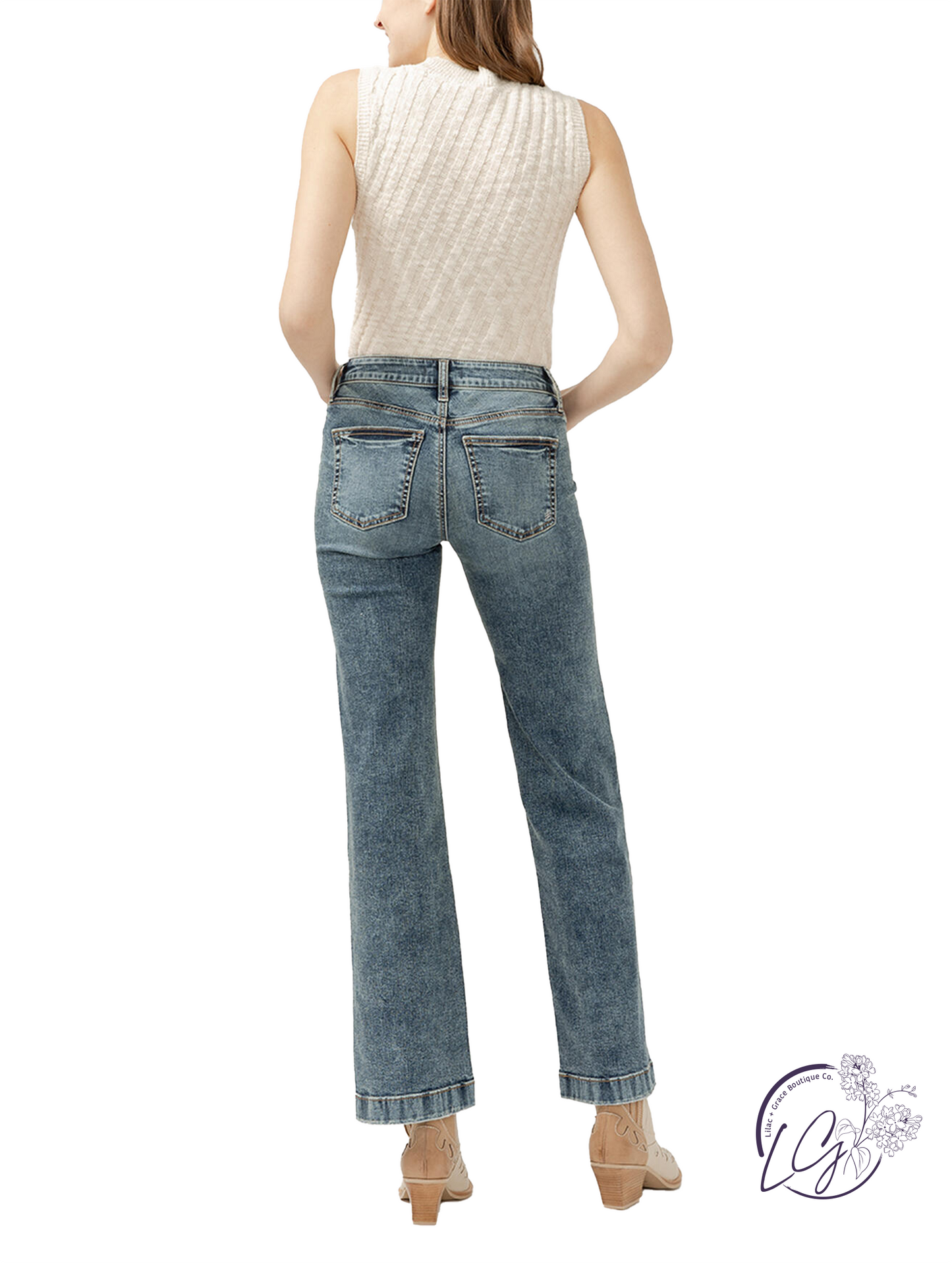 Curvy Angela Suki Mid Rise Trouser Leg Jeans by Silver Jeans