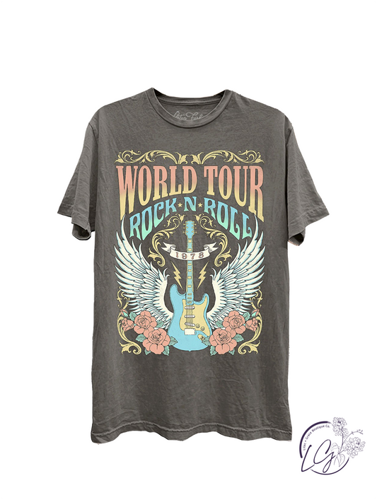 World Tour Rock & Roll Graphic Top