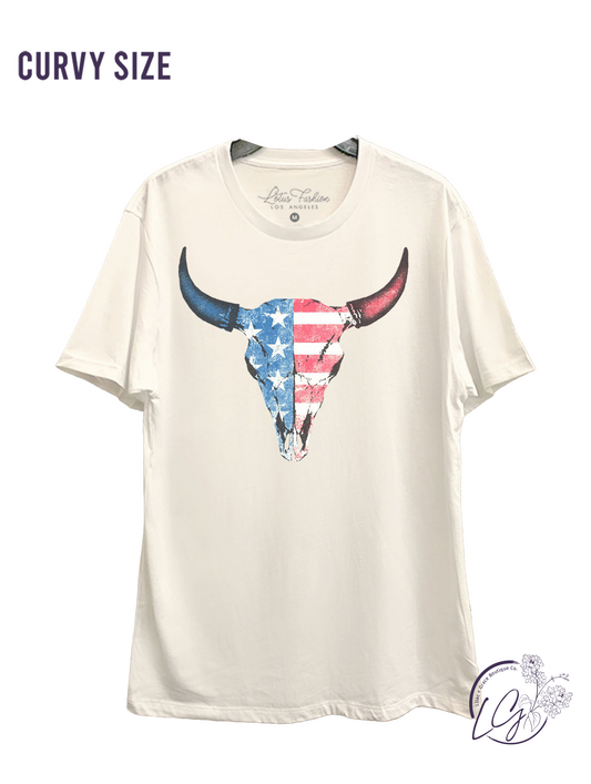 Curvy American Cow Skull Graphic Top