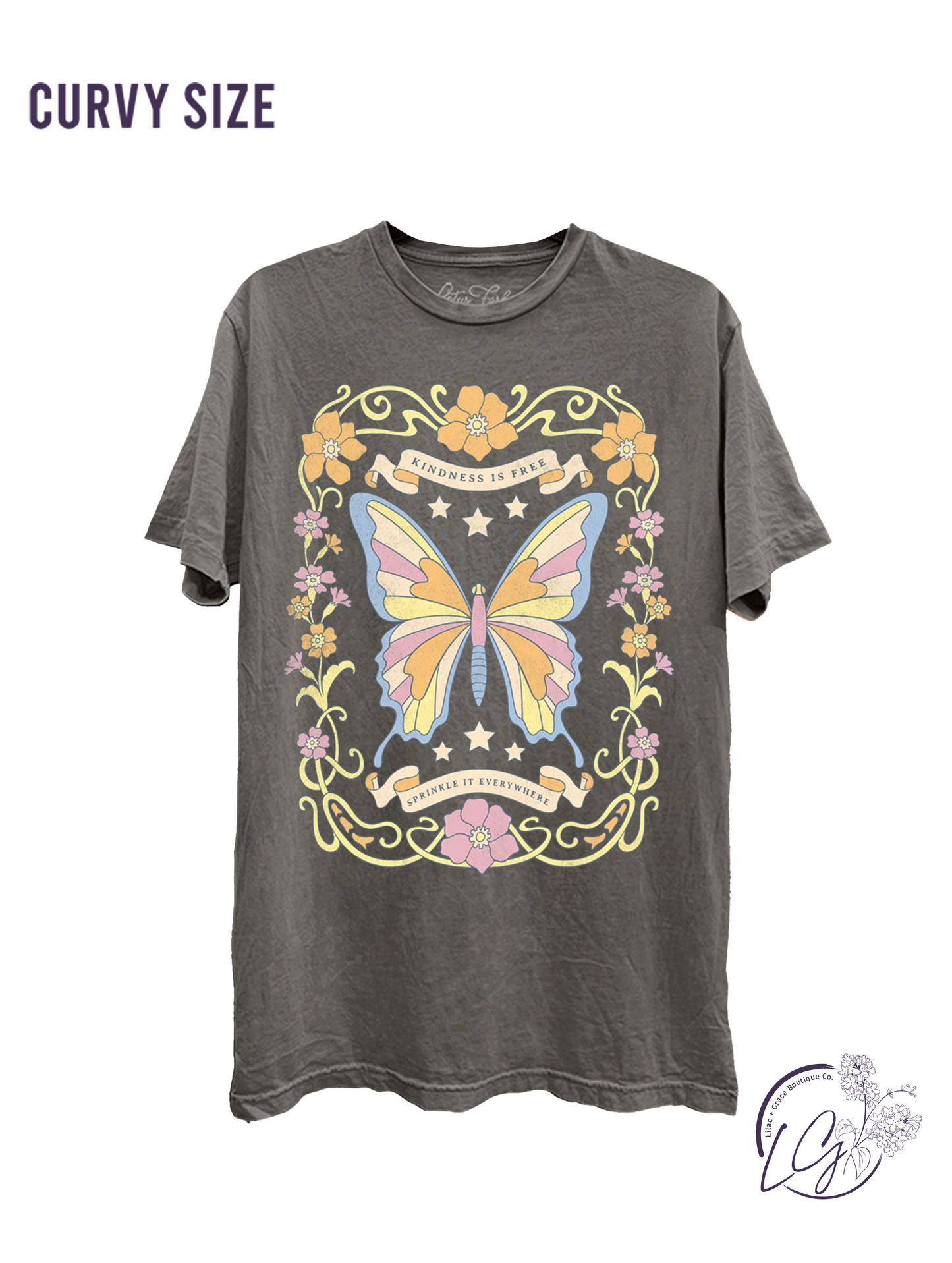 Curvy Kindness Is Free Butterfly Graphic Top