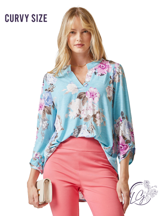 Curvy Blue Print Lizzy Top