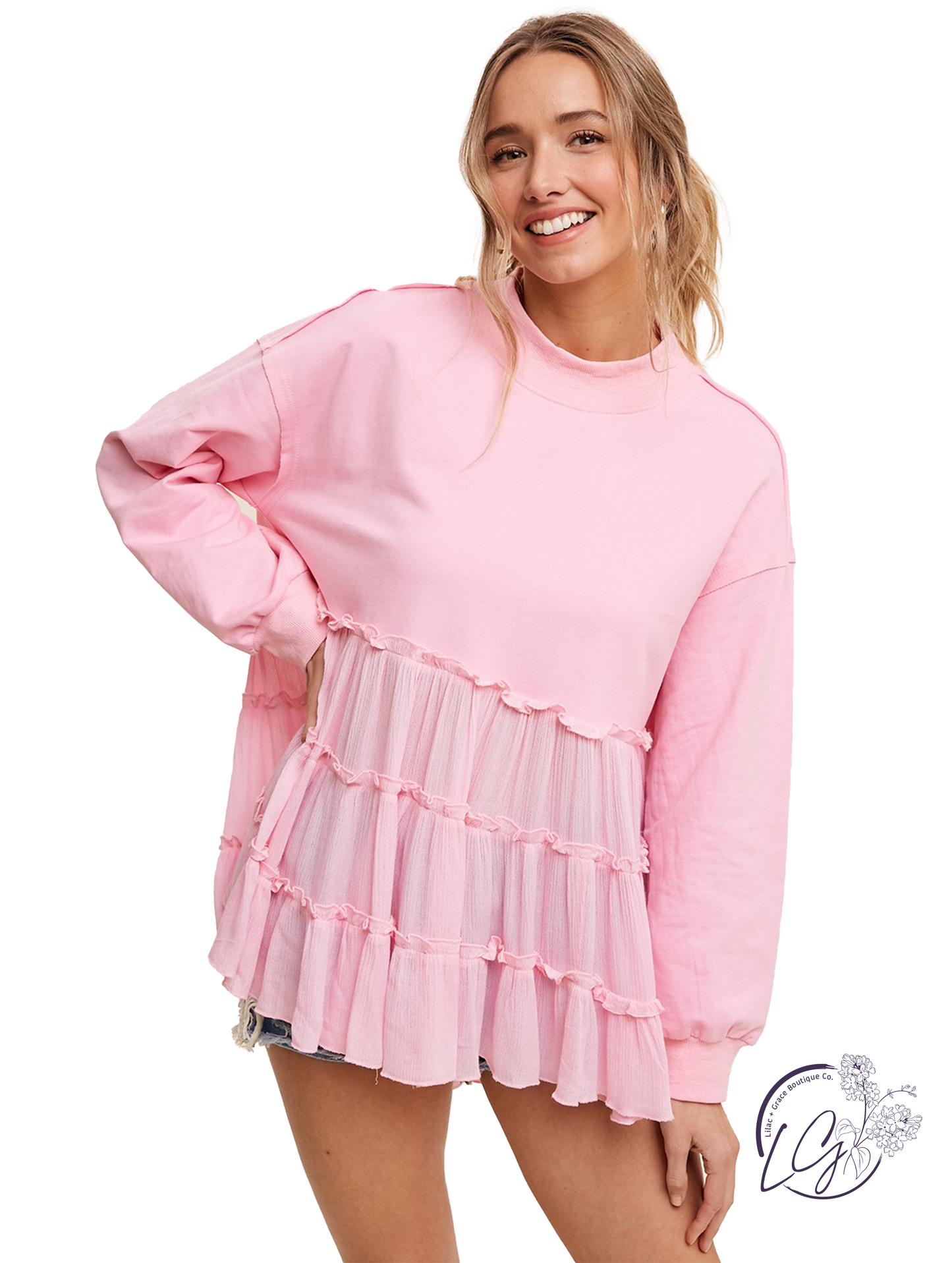 Contrast Charm Babydoll Crewneck