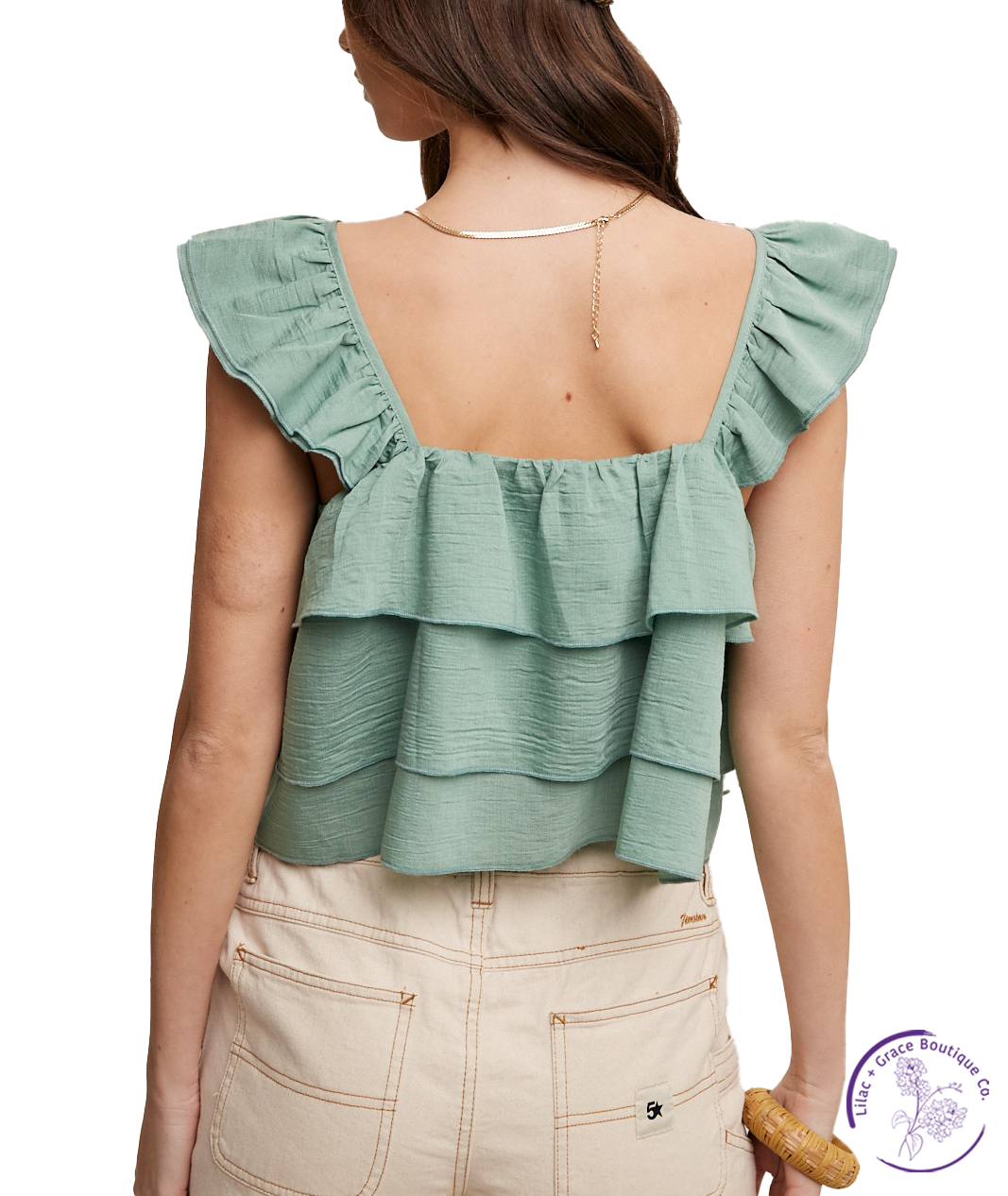 All Over Ruffled Square Neck Blouse