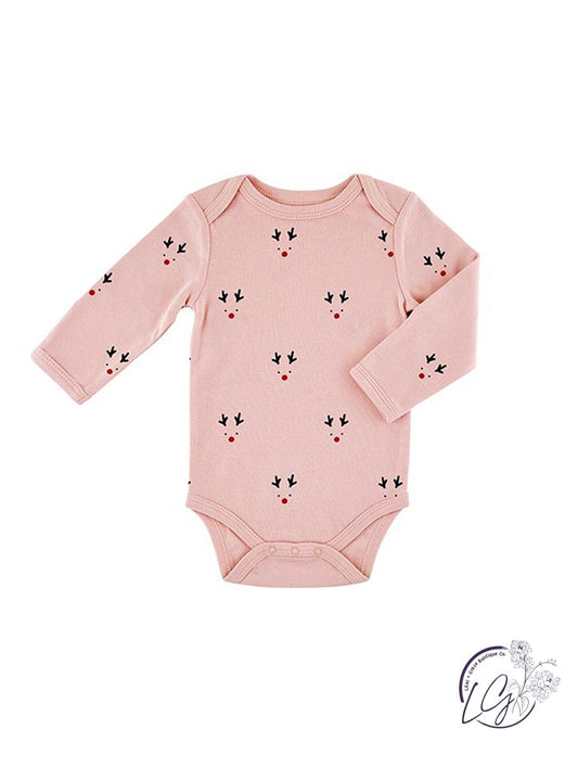 Long Sleeve Snapshirt - Pink Reindeer